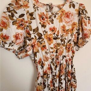 Elegant Floral Maxi Dress in Cream and Brown